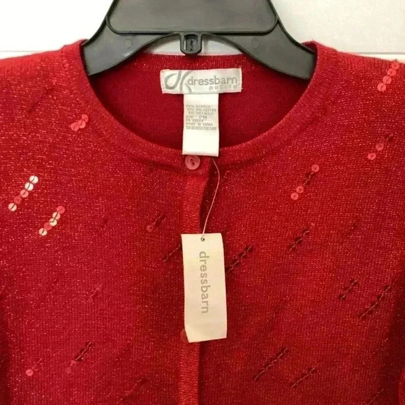 Dressbarn NWT Red Cardigan Woman's Size PM Red Sequins Metallic - Picture 4 of 12